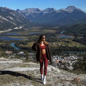 437 Workout Set in Mahogany (V Leggings, Micro Bra, and Wrap Top)